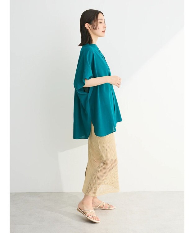 Green Parks 綿麻混ポンチョ風シャツ Blue Green