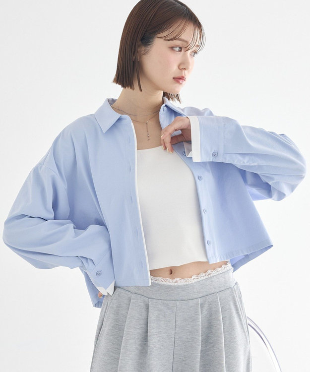 earth music&ecology パイピングショートシャツ Sax