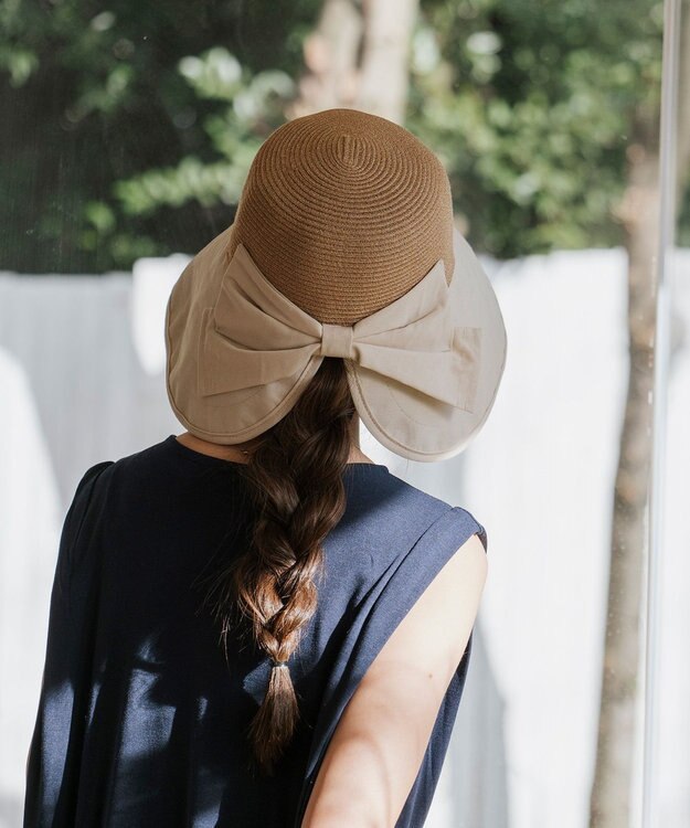 MOONBAT 【遮光100%/UPF50%＋/UVカット】洗えるバックリボン ブレードパラソルハット 手洗いOK/サイズ調整可能/吸水速乾/遮熱 ベージュ