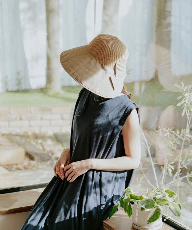 MOONBAT 【遮光100%/UPF50%＋/UVカット】洗えるバックリボン ブレードパラソルハット 手洗いOK/サイズ調整可能/吸水速乾/遮熱 ベージュ