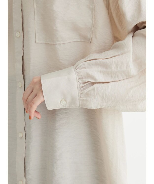 Green Parks バンドカラーポケット付きシアーシャツ Gray Beige