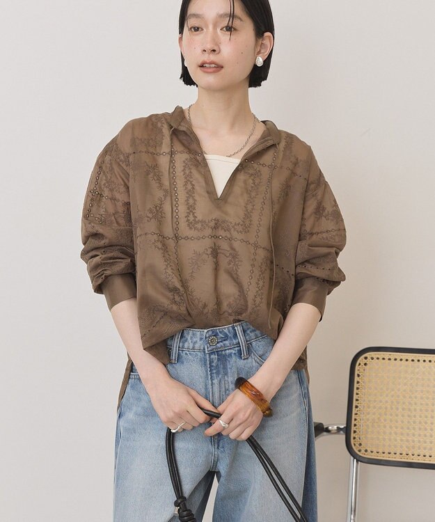 AMERICAN HOLIC スキッパーレースブラウス Mocha