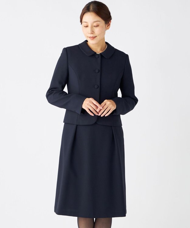 自由区 FORMAL 【お受験/セレモニーに】濃紺洗える/ストレッチワンピース+ジャケット ネイビー系