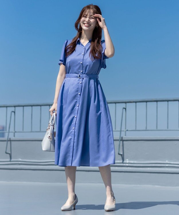 ANY SIS L 【接触冷感・UVカット・速乾】スムージーポリエステル シャツワンピース ブルー