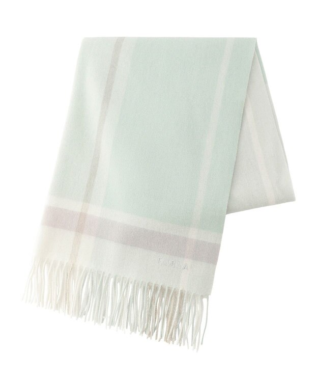 MOONBAT FURLA ウール超大判ブロックチェックラメストール/幅70cm ミントグリーン