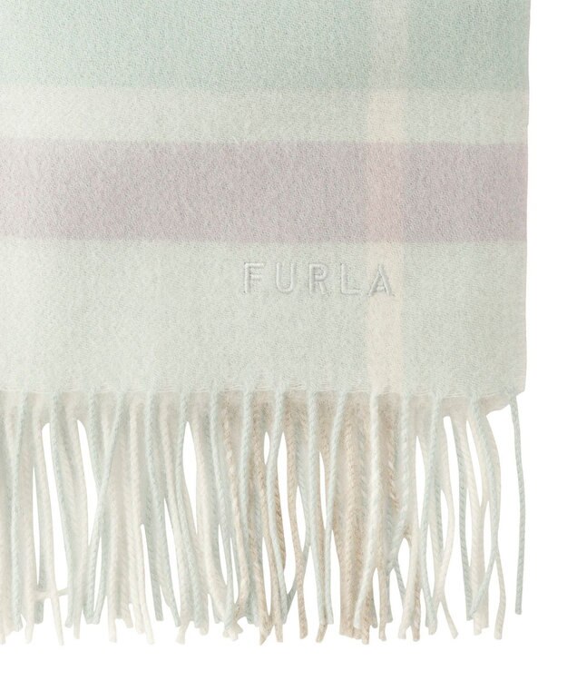 MOONBAT FURLA ウール超大判ブロックチェックラメストール/幅70cm ミントグリーン