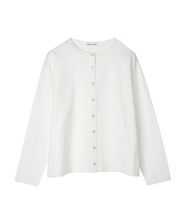 CRAFT STANDARD BOUTIQUE ウ゛ィンテージ風天竺　パール釦クルーカーデＬ／Ｓ Off White