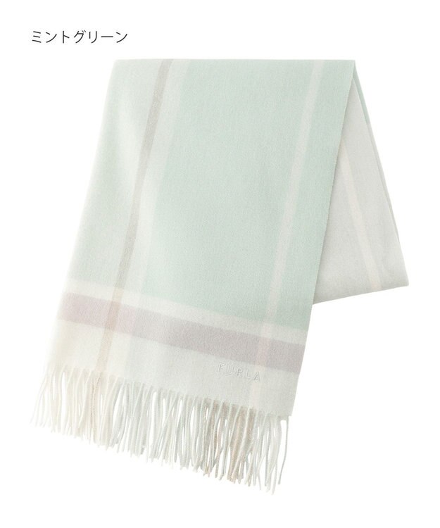 MOONBAT FURLA ウール超大判ブロックチェックラメストール/幅70cm ミントグリーン