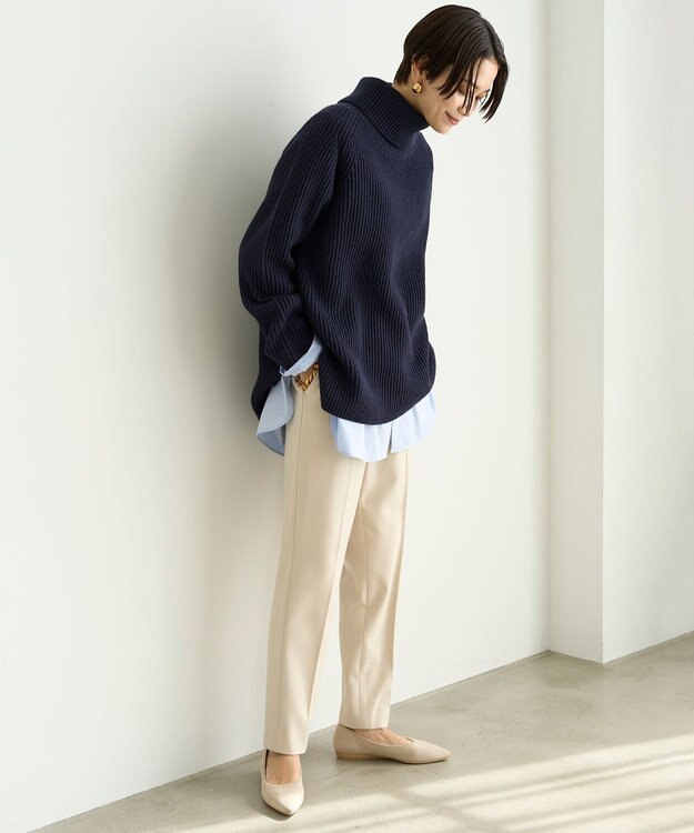 UNFILO あぜ編みオフタートルニット ネイビー