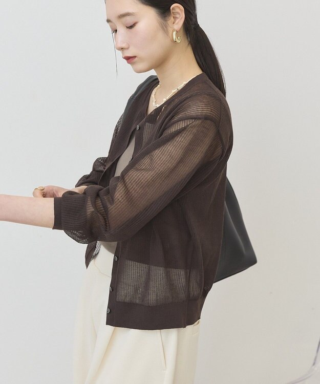 AMERICAN HOLIC シアーリブニットカーディガン Brown