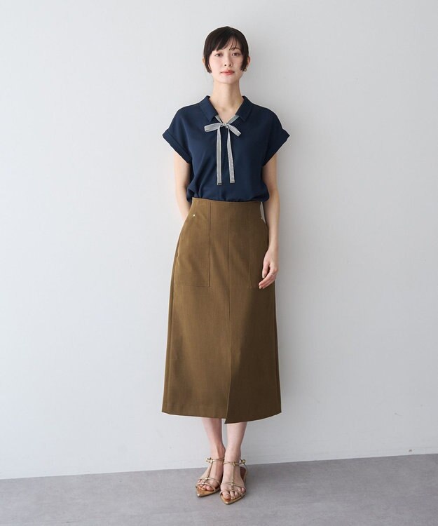 YECCA VECCA 2wayストライプリボンブラウス Navy