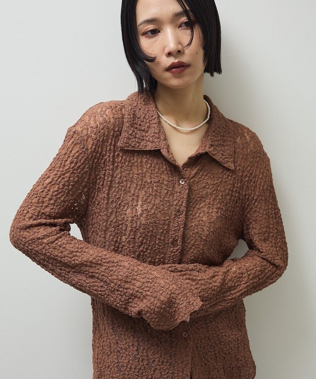 Green Parks カットレースシャツプルオーバー Brown