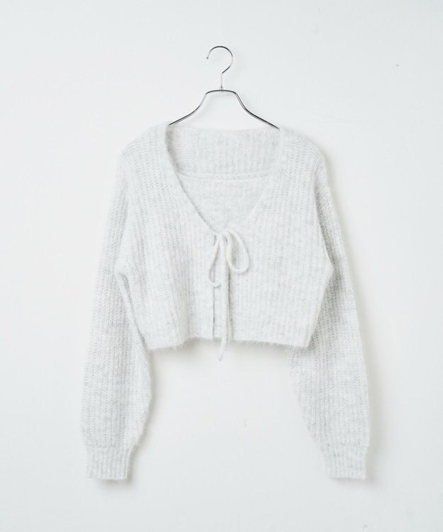 WEGO アンサンブルニットリボンカーデ ライトグレー
