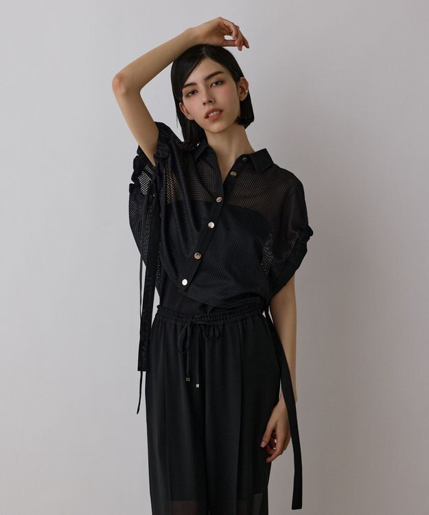 GRACE CONTINENTAL メッシュポンチョシャツ ブラック