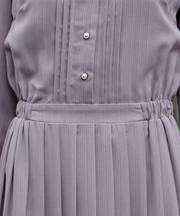 Tiaclasse 【新色追加・洗える】パールボタンプリーツワンピース グレー