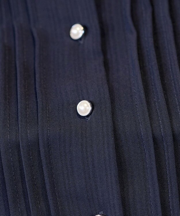 Tiaclasse 【新色追加・洗える】パールボタンプリーツワンピース ネイビー