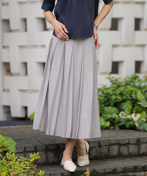J.PRESS LADIES L エアリースパンボイル プリーツ スカート グレージュ系