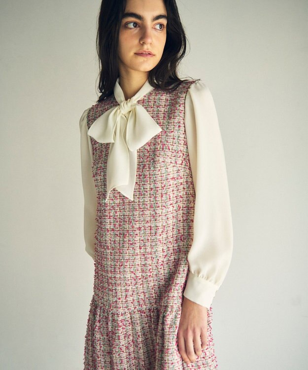 GRACE CONTINENTAL ツイードコンビワンピース ピンク