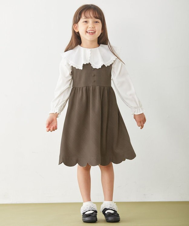 ANY KIDS チェックジャンパースカート ベージュチェック