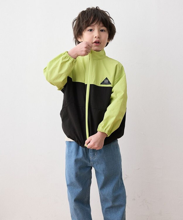 ANY KIDS スタンドカラー ウインドブレーカー ライム×ブラック