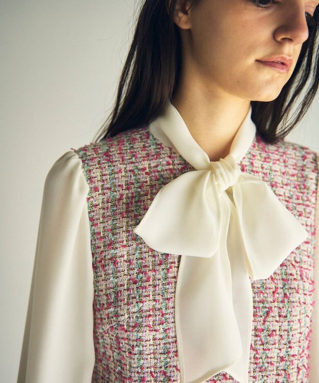 GRACE CONTINENTAL ツイードコンビワンピース ピンク