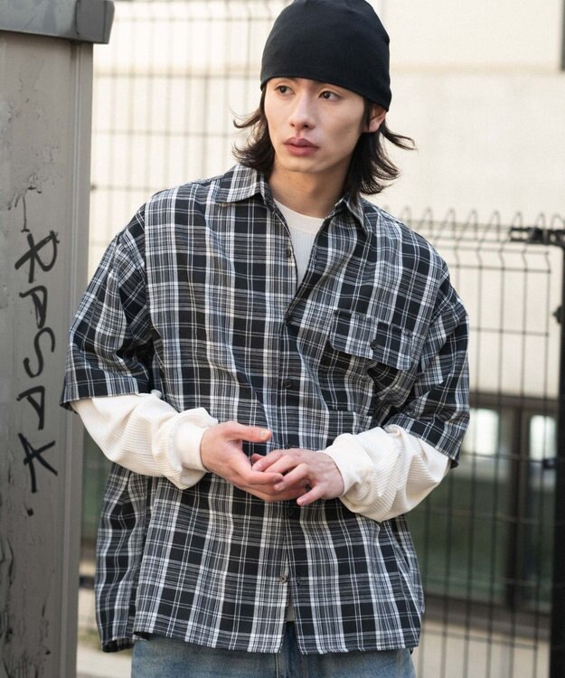 WEGO 【ユニセックス着用ITEM】アンサンブルチェックシャツ（LS） ブラックチェック1