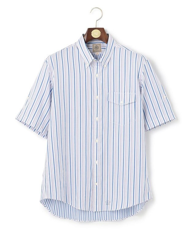 J.PRESS MEN オーガニックコットンダブルチューブマルチストライプシャツ ブルー系1