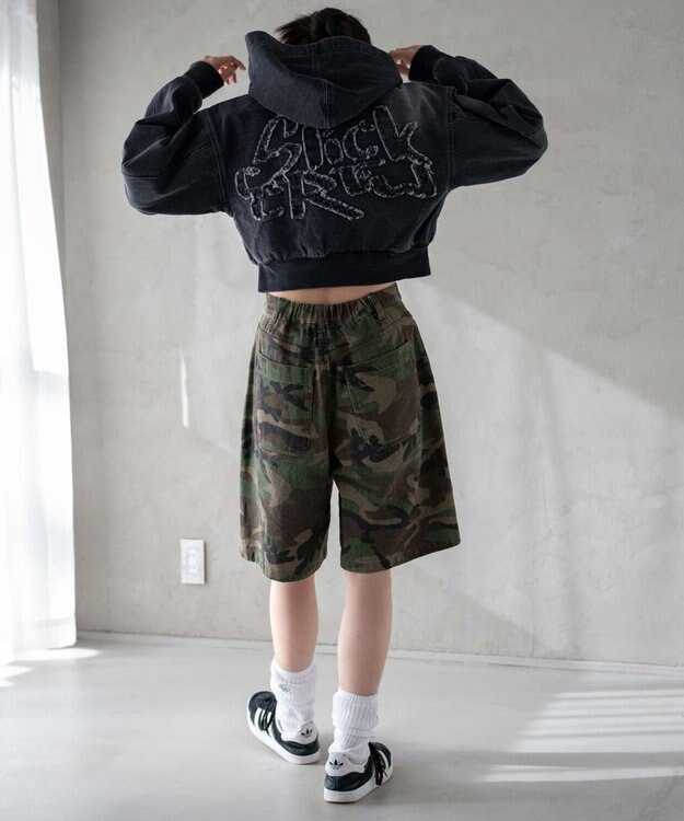 WEGO ヴィンテージウォッシュショートフードブルゾン ブラック