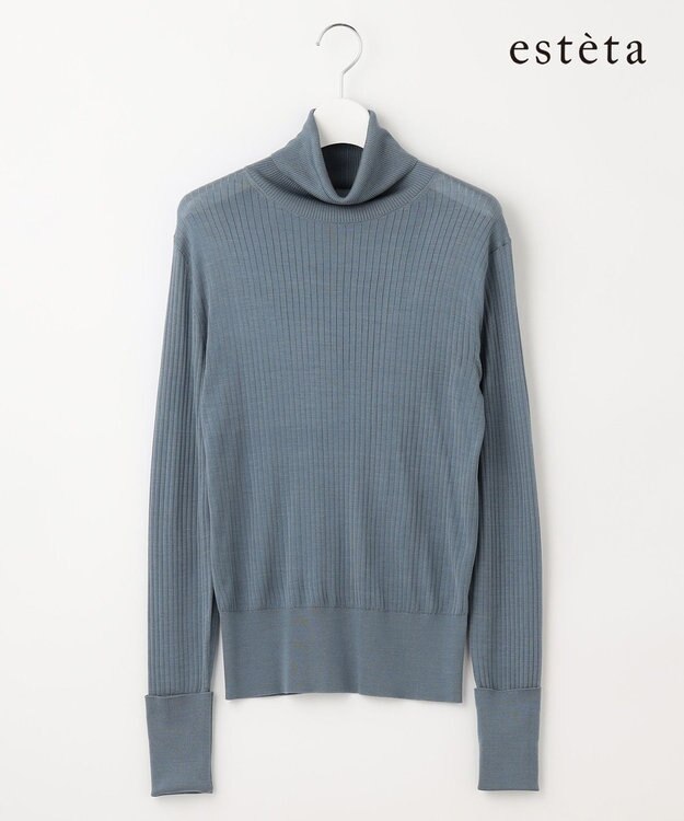 23区 S 【エステータ】シルクリブ タートルニット スチールブルー系