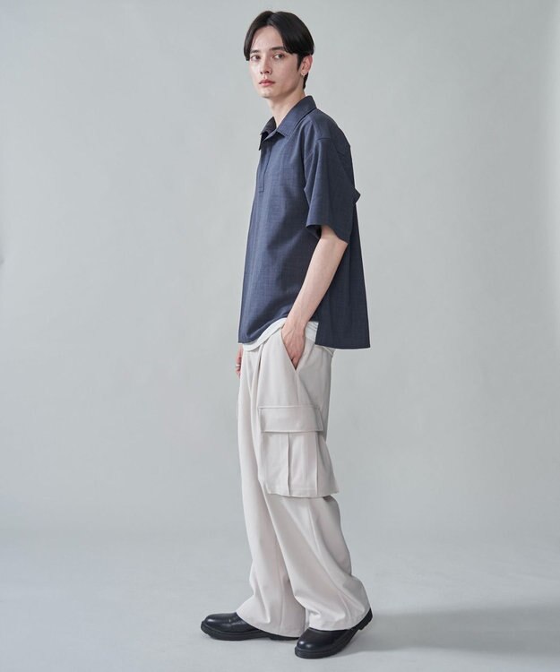 WEGO リネンライクスキッパーシャツ（SS） ブラック中濃色