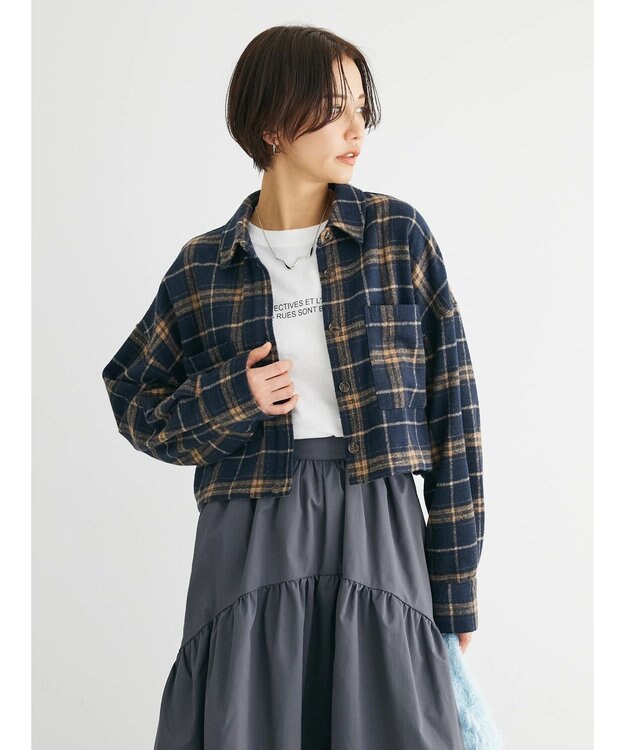 Green Parks ・ＥＬＥＮＣＡＲＥ　ＤＵＥ　シャギーチェックショートシャツ Navy