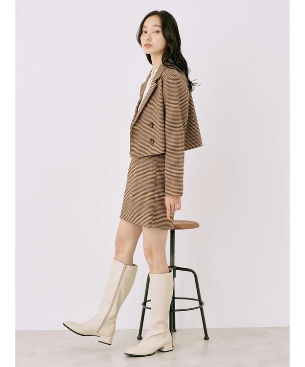 earth music&ecology チェックショートジャケット Brown