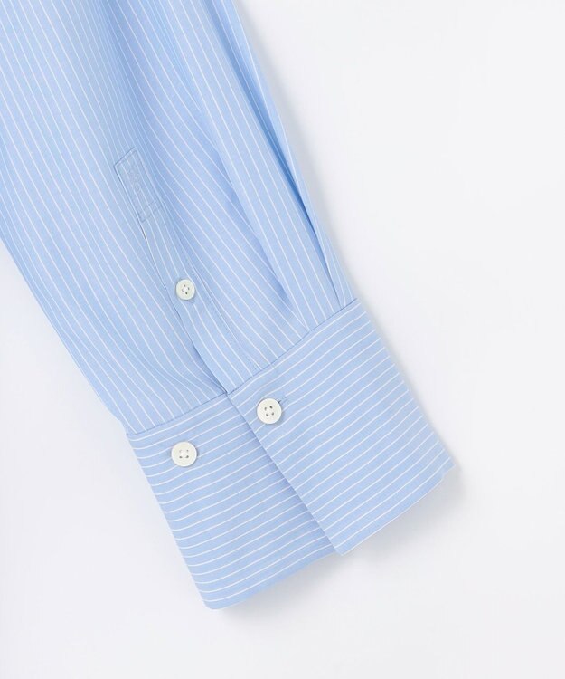 自由区 【着回し力抜群・レイヤードにも】ドレープブロード シャツブラウス サックス×白ライン