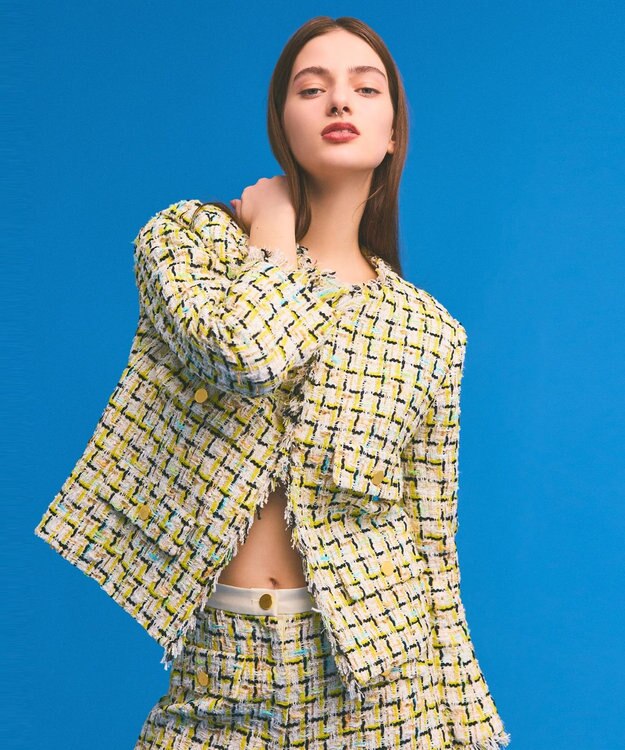 GRACE CONTINENTAL チュールヤーンツイードジャケット イエロー