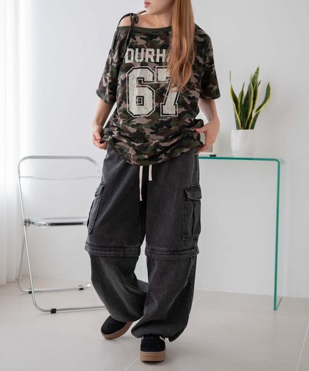 WEGO 【ウエストゴム/2WAY】2WAYデニムカーゴパンツ デニムブラック