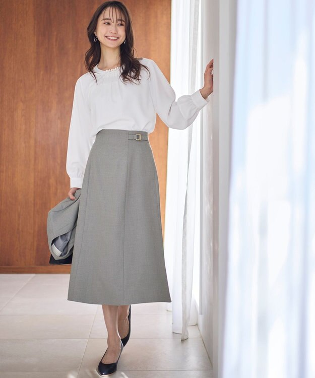 ANY SIS L 【洗える】褒めらレディフレア スカート グレーシャンブレー