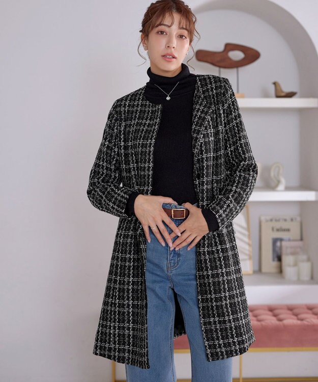 Tiaclasse L ツイードコート ブラック