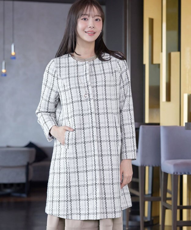 Tiaclasse L ツイードコート オフホワイト