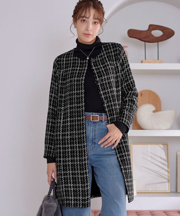 Tiaclasse L ツイードコート ブラック