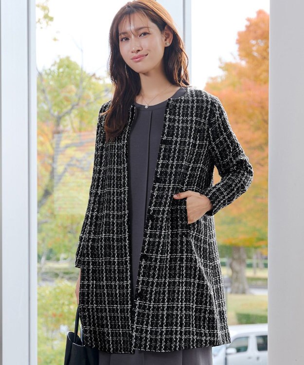 Tiaclasse L ツイードコート ブラック