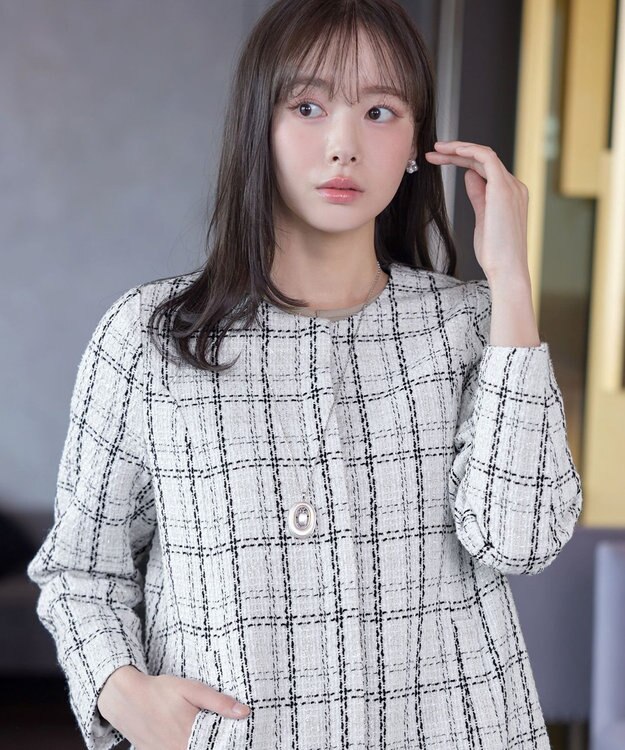 Tiaclasse L ツイードコート オフホワイト