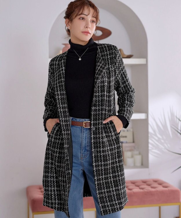 Tiaclasse L ツイードコート ブラック