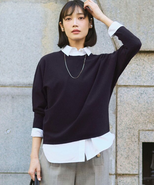 23区 ネオコンフォートストレッチ ドルマン ニット ネイビー系