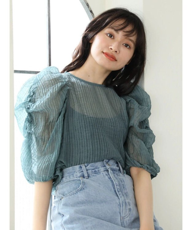 Green Parks ・ＡＮＤ　ＳＥＡＲＣＨ　シアーパワーショルダーブラウス Green