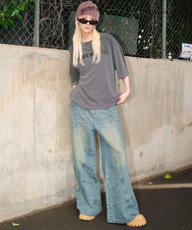 WEGO 【ユニセックス着用ITEM】スウィッチングフレアデニムパンツ デニム中濃加工色