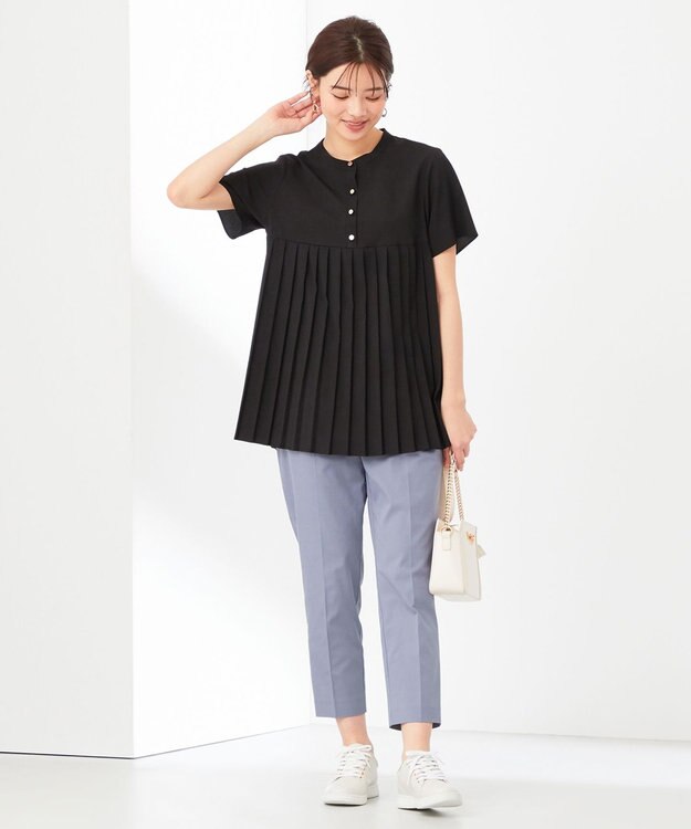 ANY SIS L 【洗える】ジョーゼットプリーツコンビ ブラウス ブラック