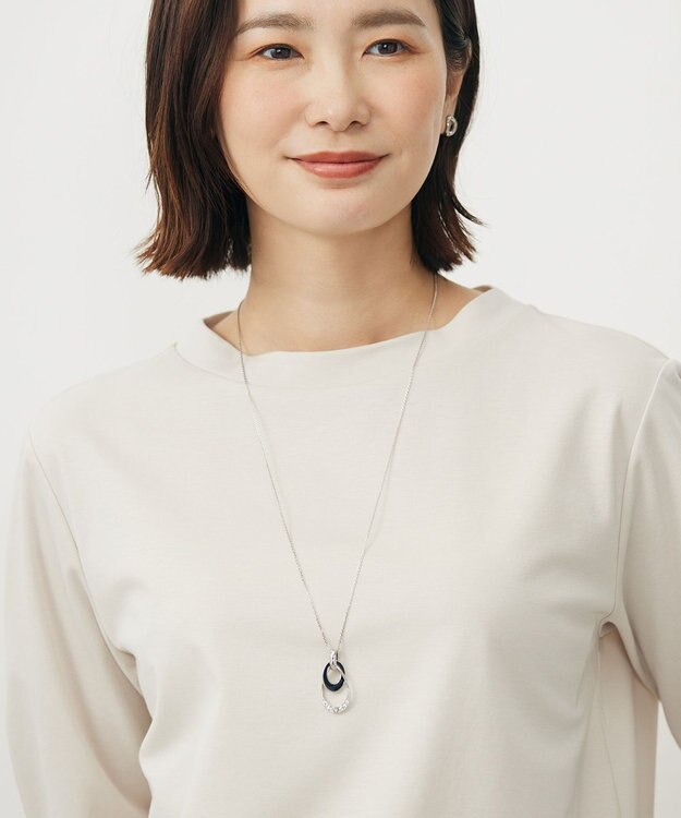J.PRESS LADIES 【リバーシブル】 エポ オーバル ネックレス ネイビー×ライトグレー系