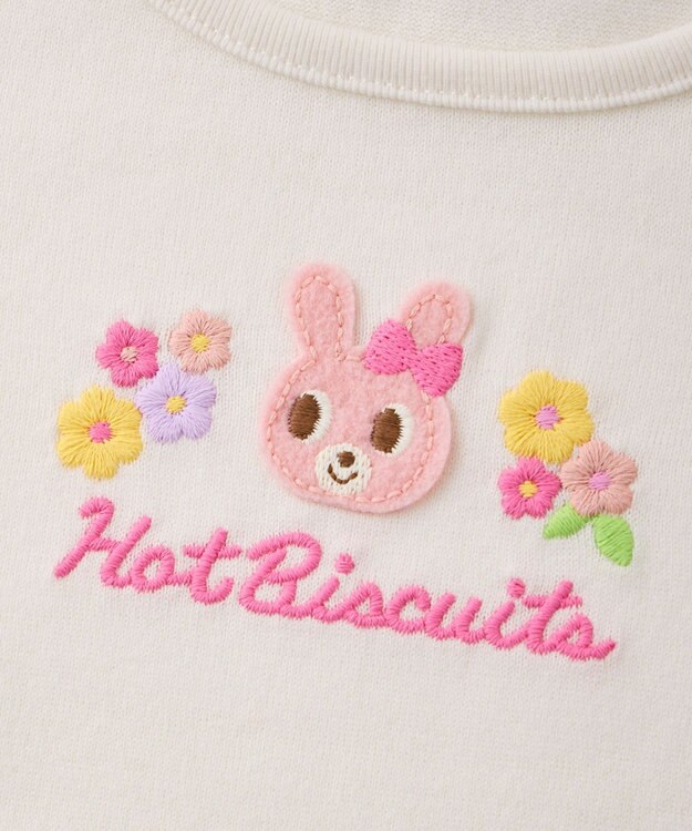 MIKI HOUSE HOT BISCUITS キャビット×お花 刺繍 裾フリル長袖Tシャツ ピンク
