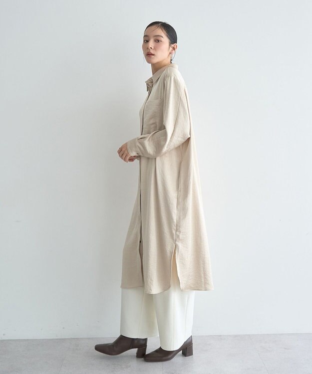 YECCA VECCA ヴィンテージサテンシャツワンピース Khaki