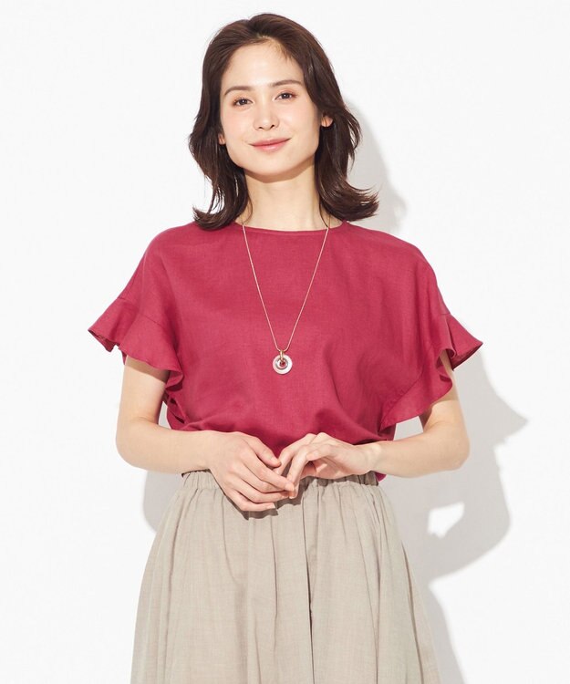 ANY 【洗える】ライトリネンクロスフレアスリーブ ブラウス マゼンタ